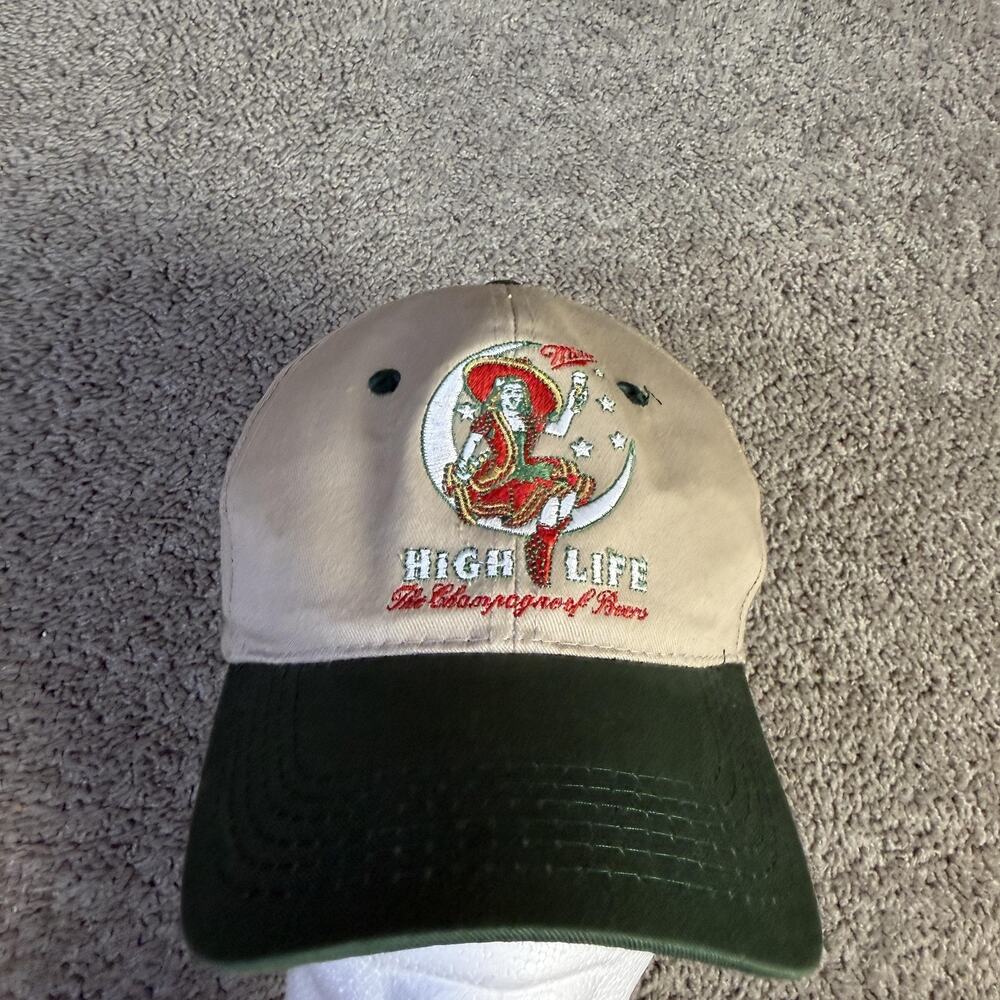 Vintage Miller High Life Hat Cap Snap Back Mens One Size Beige Girl On Moon Beer